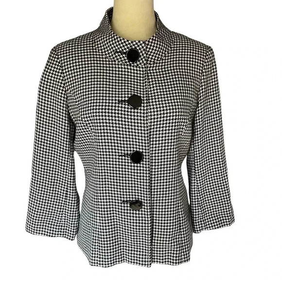 Elizabeth Howard Houndstooth Blazer White Black Artsy Jacket Coat Women Size 10 - Picture 3 of 8